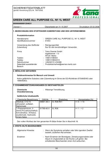 All Purpose Cleaner - Sicherheitsdatenblatt - Green Care