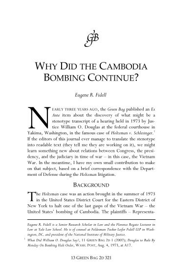 Why Did the Bombing in Cambodia Continue? - The Green Bag