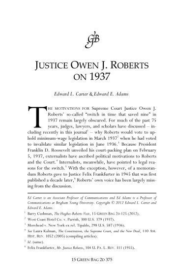 Justice Owen J. Roberts on 1937 - The Green Bag