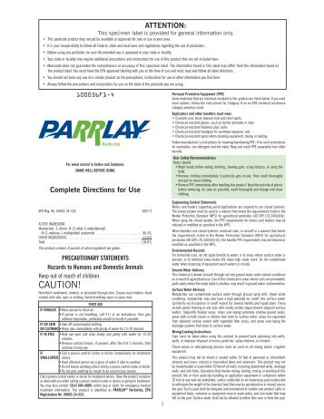 100056F1-4 Parrlay Speciman Label:Speciman ... - Greenbook.net