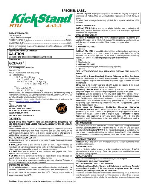 SPECIMEN LABEL CAUTION CAUTION - Greenbook.net