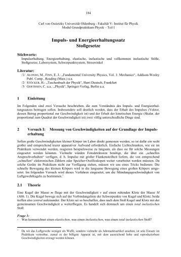 Impuls- und Energieerhaltungssatz / Stoßgesetze - Physik-Praktika ...