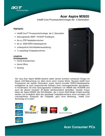 Acer Aspire M3920 Acer Consumer PCs - Gratis Webserver