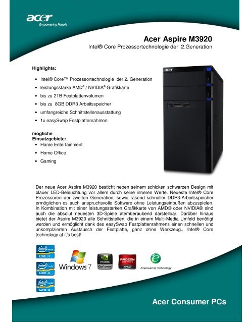 Acer Aspire M3920 Acer Consumer PCs - Gratis Webserver