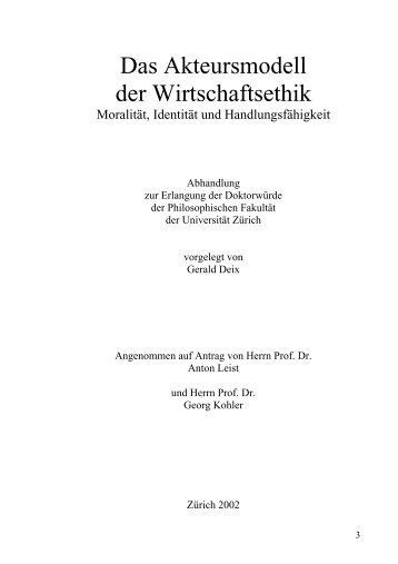 Wirtschaftsethik - Ethics Consulting, Inh. Dr. phil. Gerald Deix