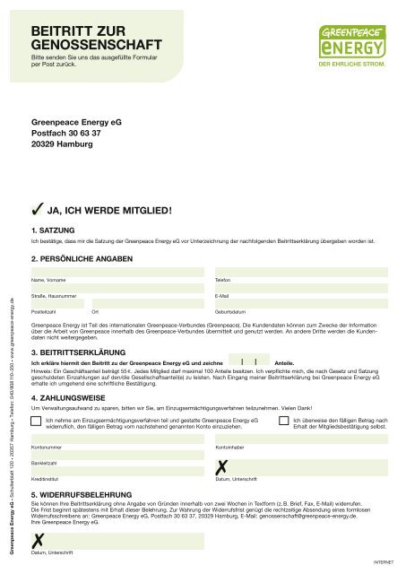 Beitritt Zur Genossenschaft Greenpeace Energy Eg Beitritt Zur Genossenschaft Greenpeace Energy Eg