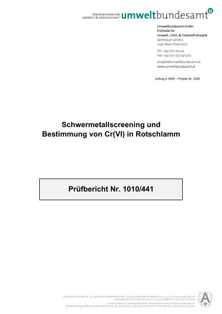 Schwermetallscreening und Bestimmung von Cr(VI) in Rotschlamm ...