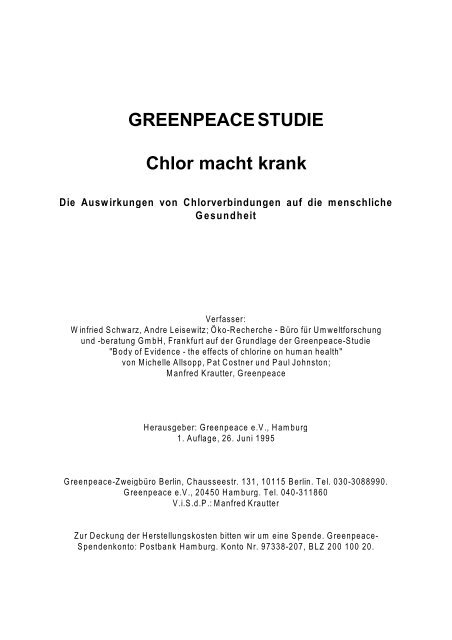 Chlor macht krank. Die Auswirkungen von Chlorverbindungen auf ...