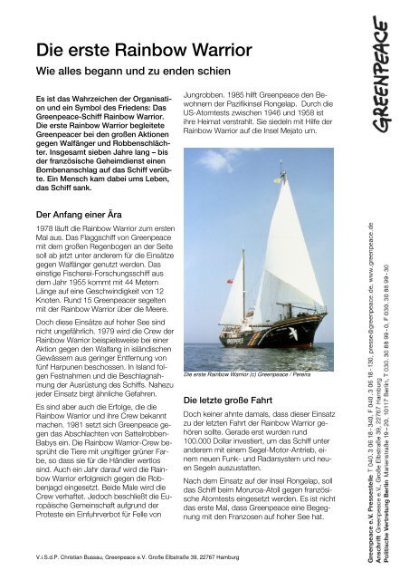Die Erste Rainbow Warrior Greenpeace
