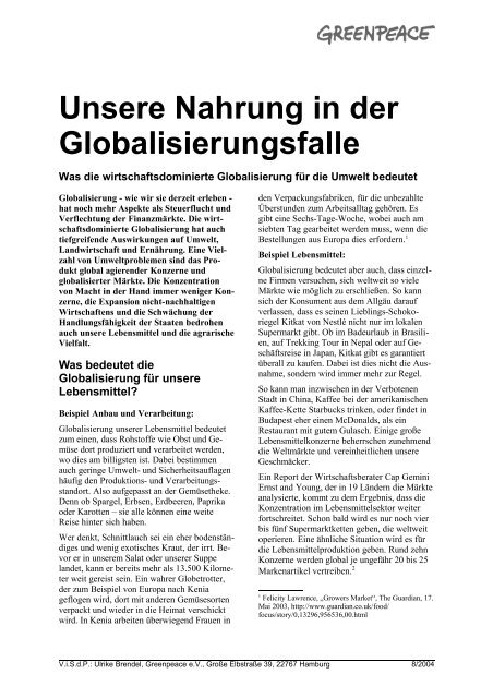 Unsere Nahrung in der Globalisierungsfalle - Greenpeace