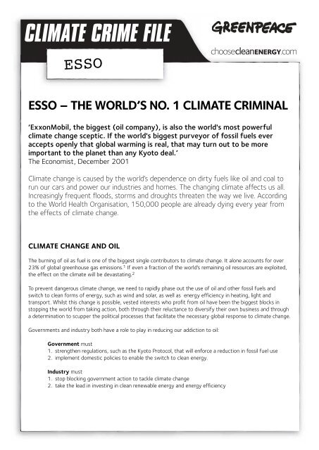 Climate Crime File Greenpeace Uk