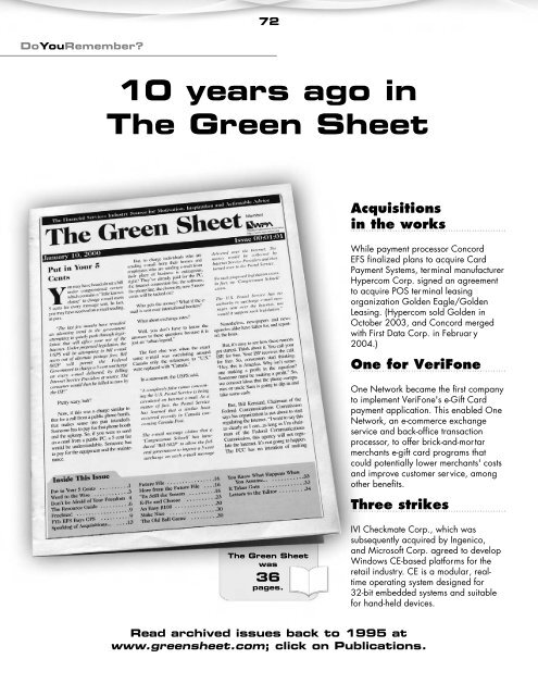 View PDF of this issue - The Green Sheet