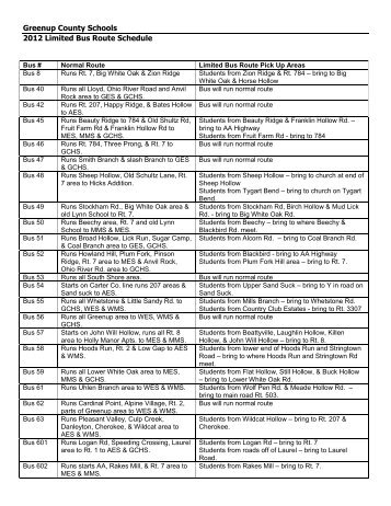 Limited Bus Route Schedule - Greenup County School District