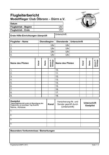 Flugleiterbericht - Modellflieger  Club Ölbronn-Dürrn eV