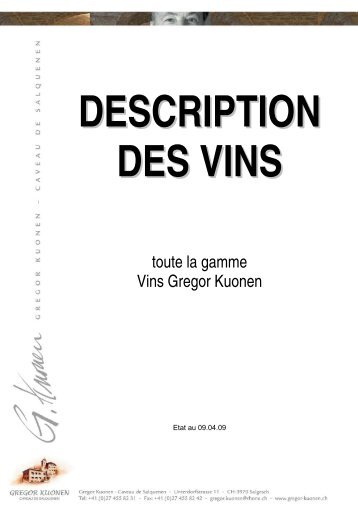 toute la gamme Vins Gregor Kuonen