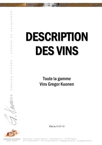 Description des vins F - Gregor Kuonen