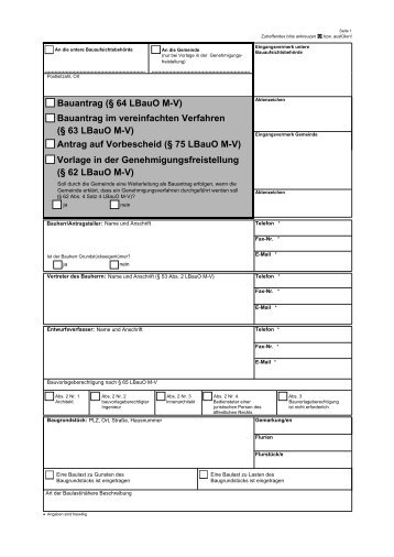 Bauantrag (§ 64 LBauO M-V) Bauantrag im vereinfachten Verfahren ...