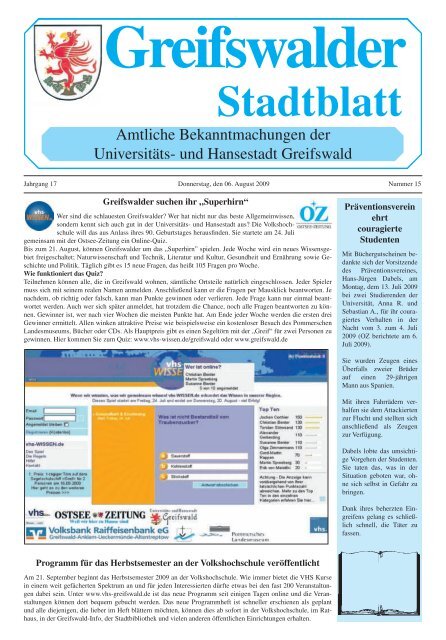 Stadtblatt Hansestadt Greifswald
