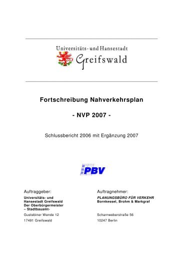 Fortschreibung Nahverkehrsplan - NVP 2007 - Hansestadt Greifswald