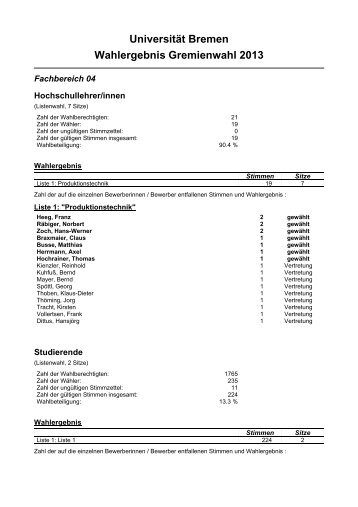 Fachbereich 4 - Gremienwahlen - Universität Bremen