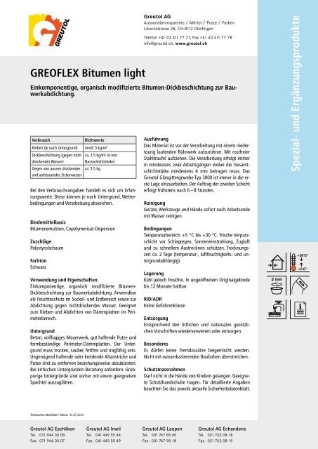 Spezial- und Ergänzungsprodukte GREOFLEX ... - Greutol AG