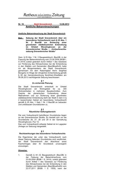 Rathaus-Zeitung Nr. 16/2013 vom 12.06.13 - Stadt Grevenbroich