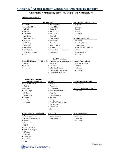 Attendees by Industry - Gridley & Company