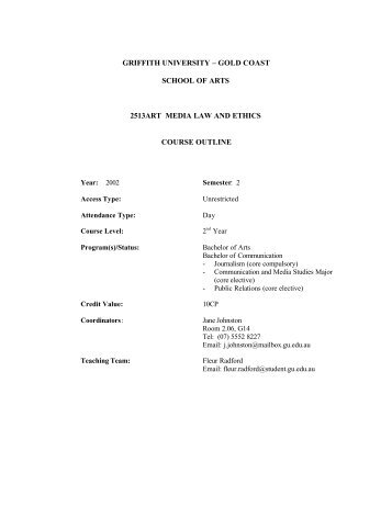 gold coast school of arts 2513art media law and ... - Griffith University