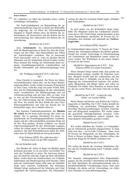 Stenographischer Bericht 87. Sitzung - Deutscher Bundestag