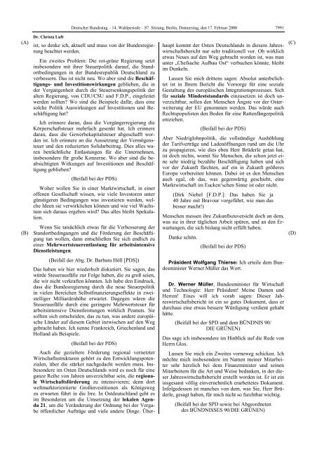 Stenographischer Bericht 87. Sitzung - Deutscher Bundestag