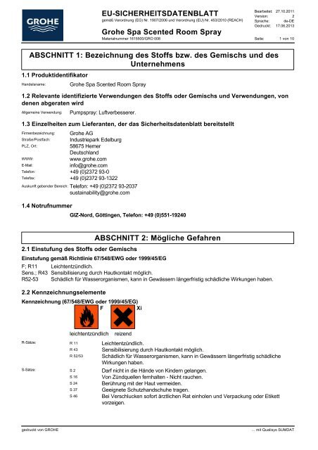 Sicherheitsdatenblatt 1615500/GRO 008 (de-DE) - Grohe