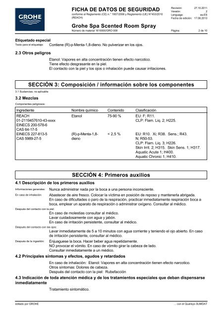 Sicherheitsdatenblatt 1615500/GRO 008 (es-ES) - Grohe