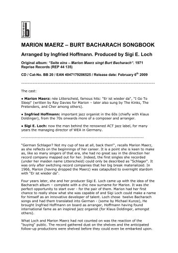 MARION MAERZ ? BURT BACHARACH SONGBOOK - grosse freiheit