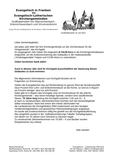 Kirchgeldbrief - Evangelischen Kirchengemeinde Großhabersdorf