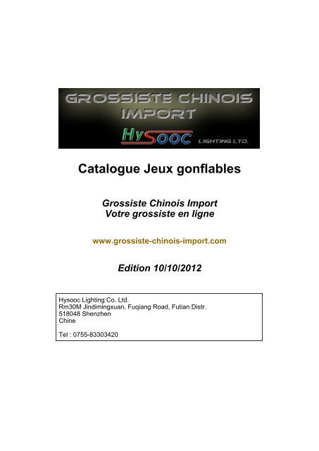 Catalogue Jeux gonflables - Grossiste chinois import