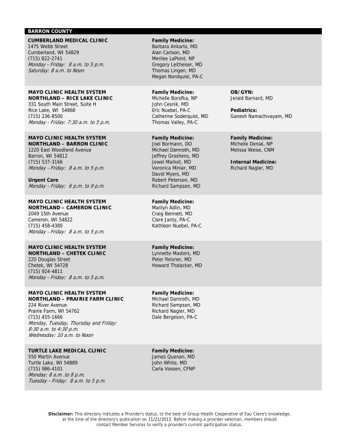 Medicaid SSI Provider Directory - Group Health Cooperative of Eau ...