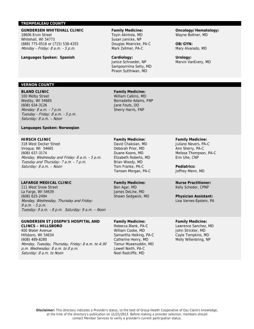 Medicaid SSI Provider Directory - Group Health Cooperative of Eau ...