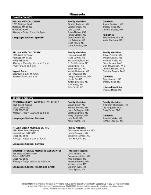 Medicaid SSI Provider Directory - Group Health Cooperative of Eau ...