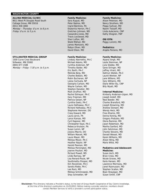 Medicaid SSI Provider Directory - Group Health Cooperative of Eau ...