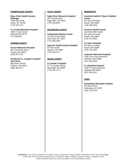 Medicaid SSI Provider Directory - Group Health Cooperative of Eau ...