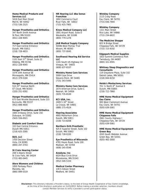 Medicaid SSI Provider Directory - Group Health Cooperative of Eau ...