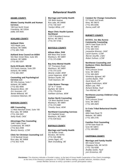 Medicaid SSI Provider Directory - Group Health Cooperative of Eau ...