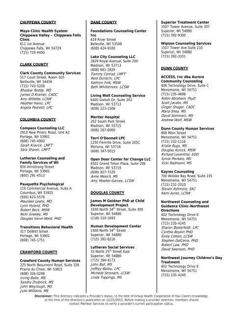 Medicaid SSI Provider Directory - Group Health Cooperative of Eau ...