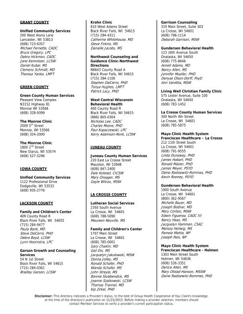 Medicaid SSI Provider Directory - Group Health Cooperative of Eau ...