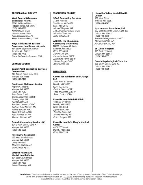 Medicaid SSI Provider Directory - Group Health Cooperative of Eau ...