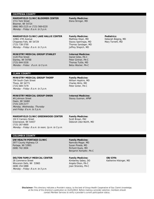 Medicaid SSI Provider Directory - Group Health Cooperative of Eau ...