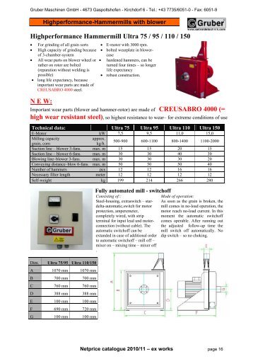 Ultra 75 / 95 / 110 / 150 - Gruber Maschinen GmbH