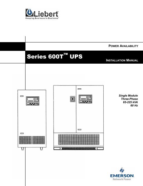 Discontinued Series 600 Install Manual 65-225 kVA SMU (SL-30545)
