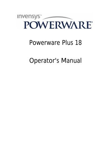 Powerware Plus 18 Operator's Manual