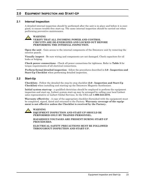 Liebert Datawave, 15-75kVA; Install, Operation & Maintenance Manual